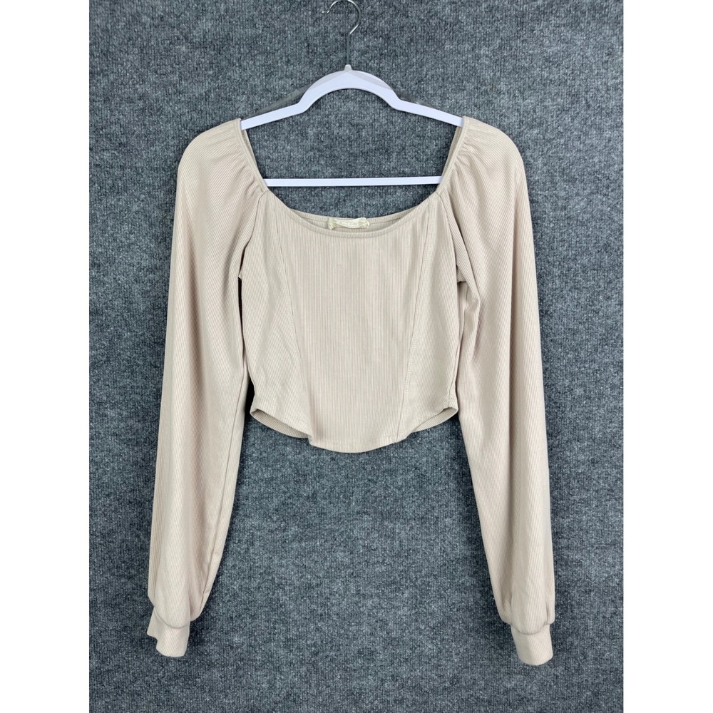 Altar'd State Ribbed Corset Top Womens Medium Beige Excellent Long Sleeve Square